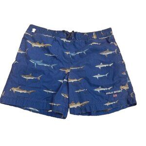 VTG Polo Ralph Lauren Swim Trunks Mens Medium Mesh Lines Blue Sharks Fish Shorts